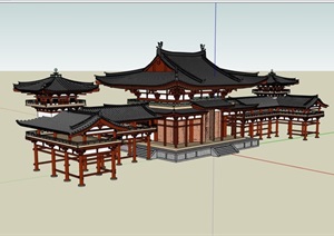 中式风格详细园林景观廊架SU(草图大师)模型
