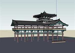 详细的古典中式园林景观廊架SU(草图大师)模型