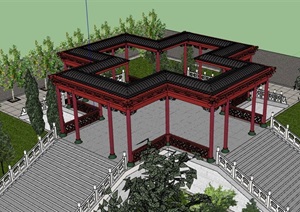 独特的中式景观节点廊设计SU(草图大师)模型