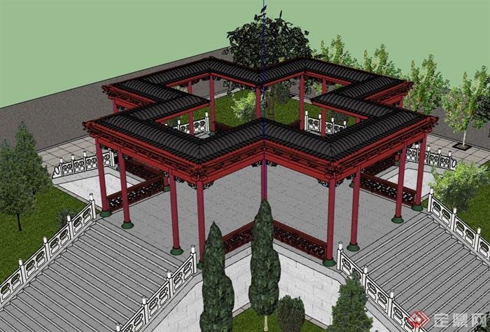 独特的中式景观节点廊设计su模型