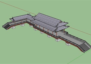 古典中式景观节点长廊桥设计SU(草图大师)模型