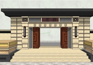 某中式风格独特庭院大门设计SU(草图大师)模型