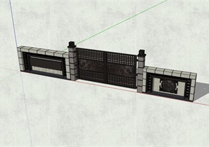 新中式围墙大门入口SU(草图大师)模型