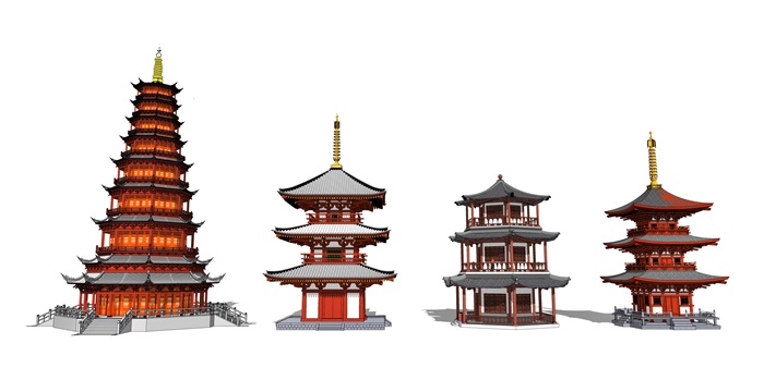 中式古建筑塔楼建筑寺庙建筑斗拱结构SU模型(2)