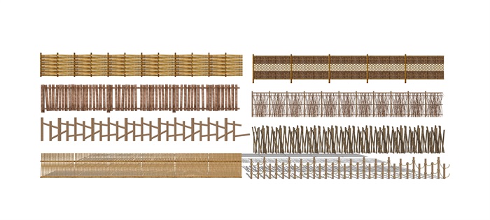 现代特色竹木篱笆  栏杆su模型(1)