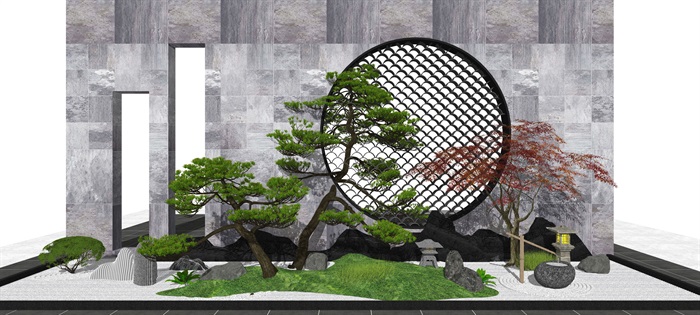 新中式景观小品 庭院景观 乔木 景观树 石头su模型(3)