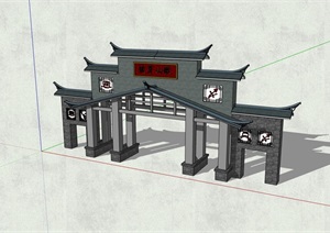 中式详细的完整大门入口SU(草图大师)模型