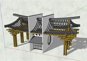 完整的独特中式大门入口SU(草图大师)模型