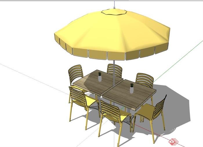 详细的户外伞餐桌椅su模型