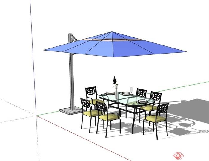 现代详细的户外餐桌椅su模型