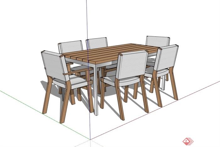六人详细的户外餐桌椅su模型