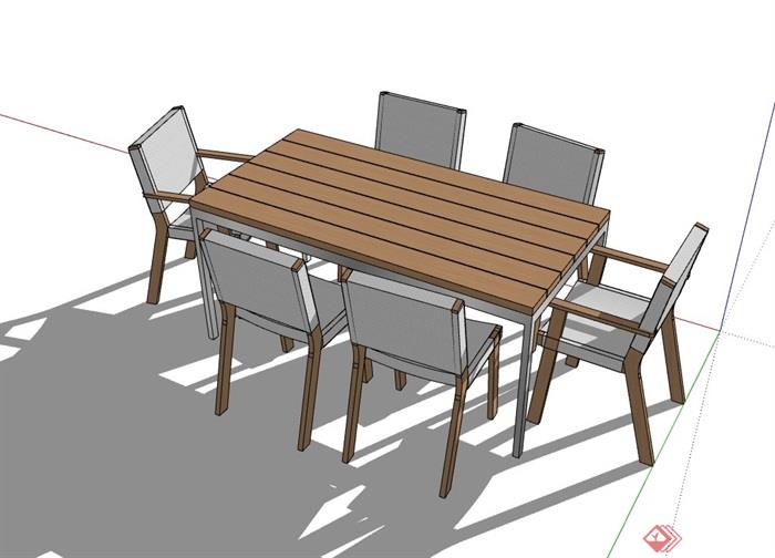 六人详细的户外餐桌椅su模型