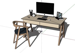 某现代风格完整的办公书桌椅设计SU(草图大师)模型