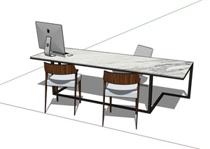 某现代风格完整的办公书桌椅设计SU(草图大师)模型