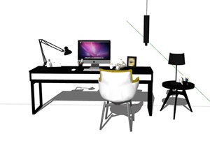 完整的现代室内书桌椅设计SU(草图大师)模型