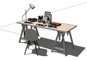 完整的独特书桌椅设计SU(草图大师)模型