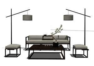 新中式沙发组合设计SU(草图大师)模型