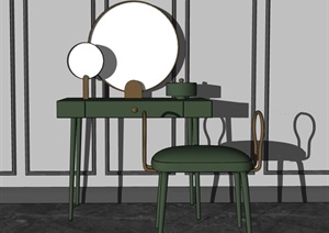 某现代室内梳妆桌椅素材SU(草图大师)模型