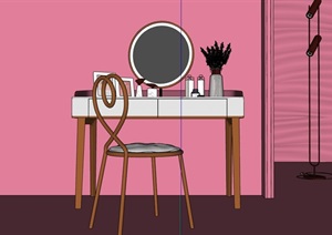 现代简约室内梳妆桌椅素材SU(草图大师)模型