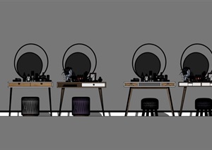 详细的四个梳妆桌椅素材SU(草图大师)模型
