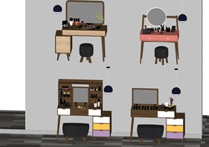 详细的四种梳妆桌椅素材SU(草图大师)模型