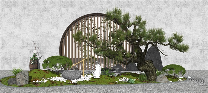 新中式庭院景观 景观小品 景观树 植物su模型(3)