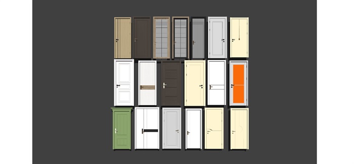 现代风格现代实木单开门组合 门板su模型(3)