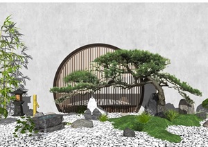 新中式庭院景观 景观小品景观树 石头 水景SU(草图大师)模型6