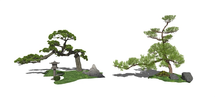 新中式庭院景观 景观小品 石头 假山植物 景观树su模型(2)