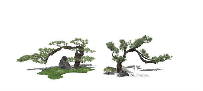 新中式庭院景观 景观小品 石头 假山植物 景观树su模型(3)