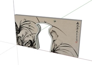 某整体详细的中式景墙月洞门SU(草图大师)模型