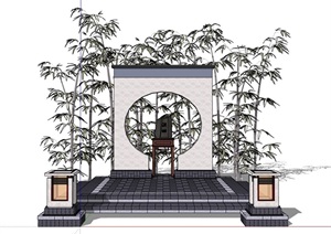 中式独特景墙月洞门SU(草图大师)模型