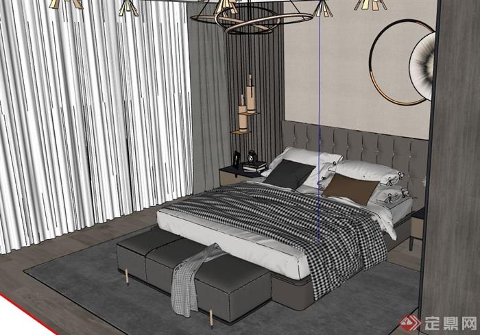现代卧室空间装饰su模型
