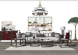 完整的现代客厅沙发组合SU(草图大师)模型
