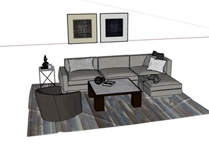 现代风格独特客厅沙发组合SU(草图大师)模型