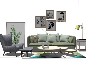 现代风格室内客厅沙发组合SU(草图大师)模型