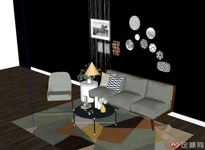 现代整体独特客厅沙发组合su模型