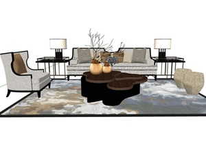 现代整体客厅沙发组合设计SU(草图大师)模型