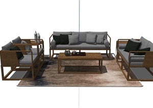 现代中式客厅沙发组合SU(草图大师)模型