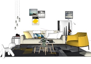 现代简约客厅沙发组合SU(草图大师)模型