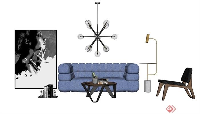 现代详细的客厅沙发组合su模型