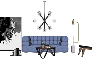 现代详细的客厅沙发组合SU(草图大师)模型
