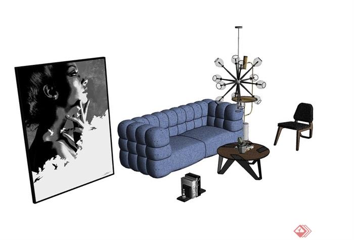 现代详细的客厅沙发组合su模型