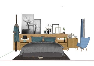 某现代卧室床素材组合设计SU(草图大师)模型