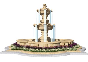 欧式喷泉花池水景SU(草图大师)模型