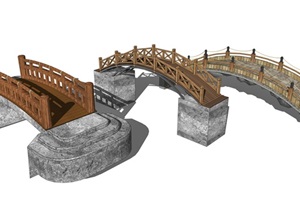 新中式木拱桥景观桥木桥SU(草图大师)模型