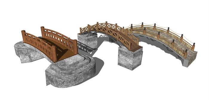 新中式木拱桥景观桥木桥SU模型(1)