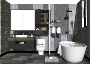 现代卫生间 洗手盆 浴缸 镜子 卫浴用品SU(草图大师)模型6