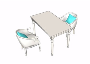 某现代无贴图餐桌椅素材SU(草图大师)模型