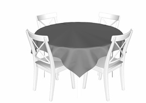 圆形四人餐桌椅素材SU(草图大师)模型